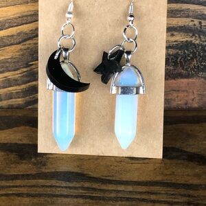 Handcrafted Dangle Earrings Crystal Charm Laser Cut Sun & Moon